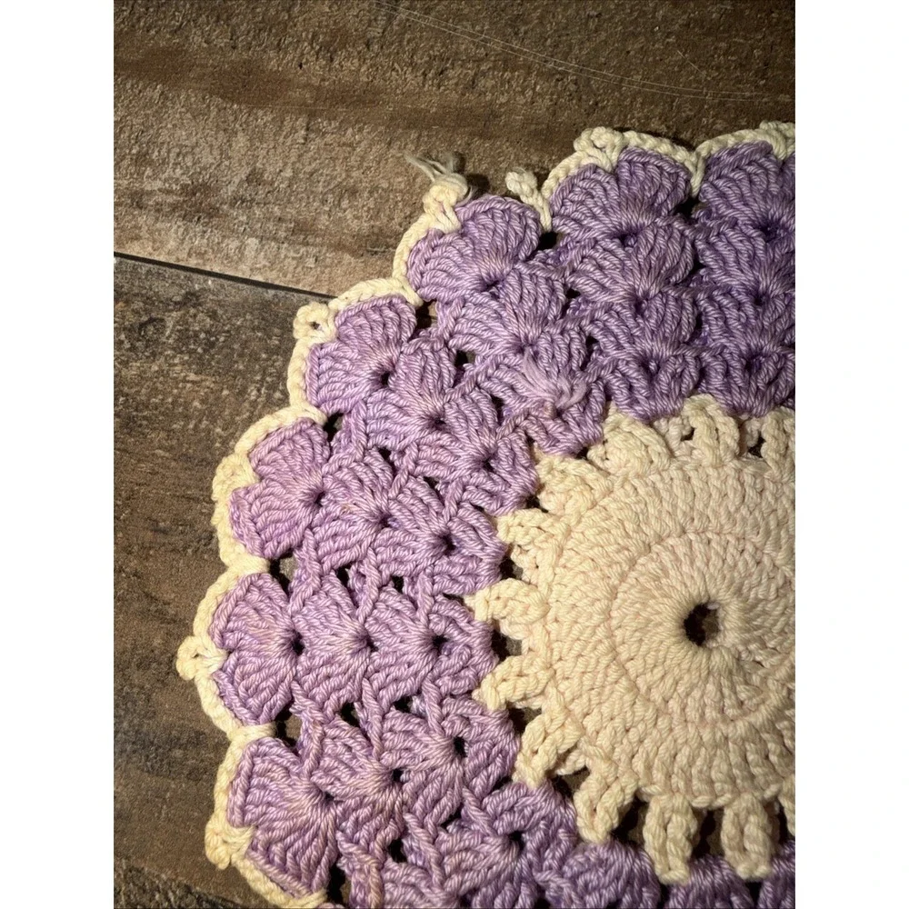 Vintage Handmade Crochet Doilies Lot Set of 3 Pink Green Purple Boho Table Decor
